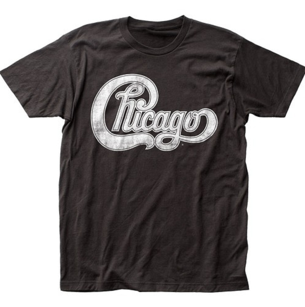Chicago band logo t-shirt, classic rock music tee, black graphic shirt gallery