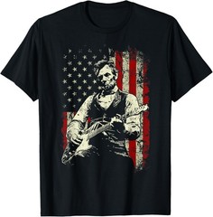 Abraham Lincoln Playing Guitar Rock and Roll American Flag T-Shirt