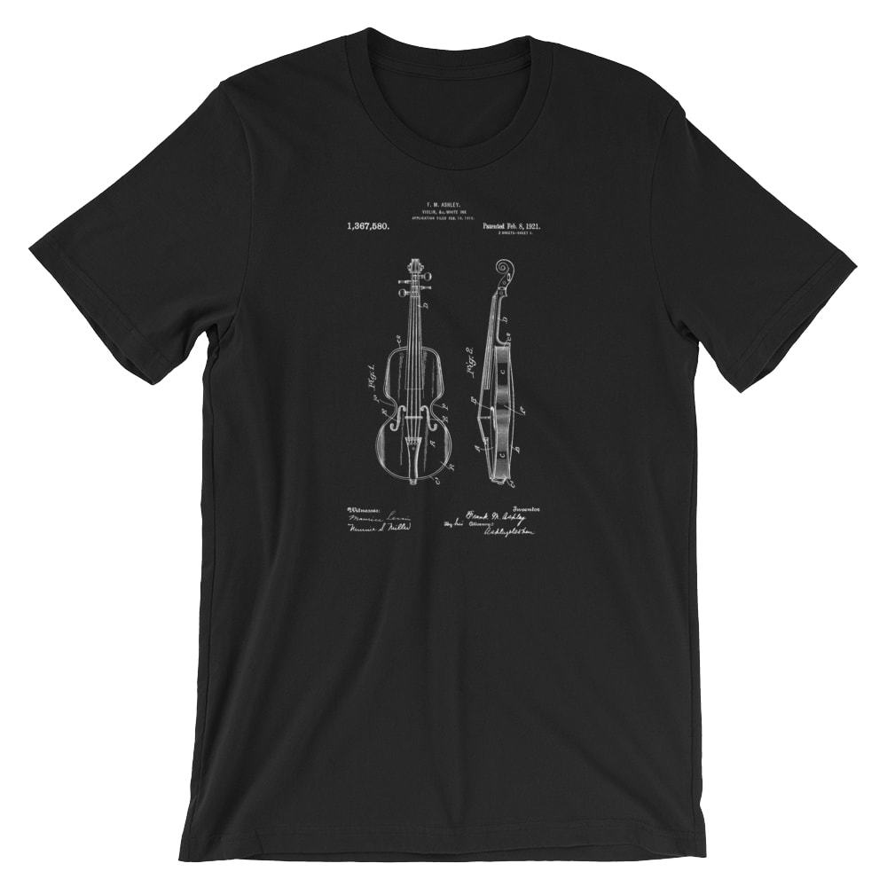 Violin Patent T-Shirt. Violin Shirt 100% Soft Cotton Tee on Black, White or Gray gallery