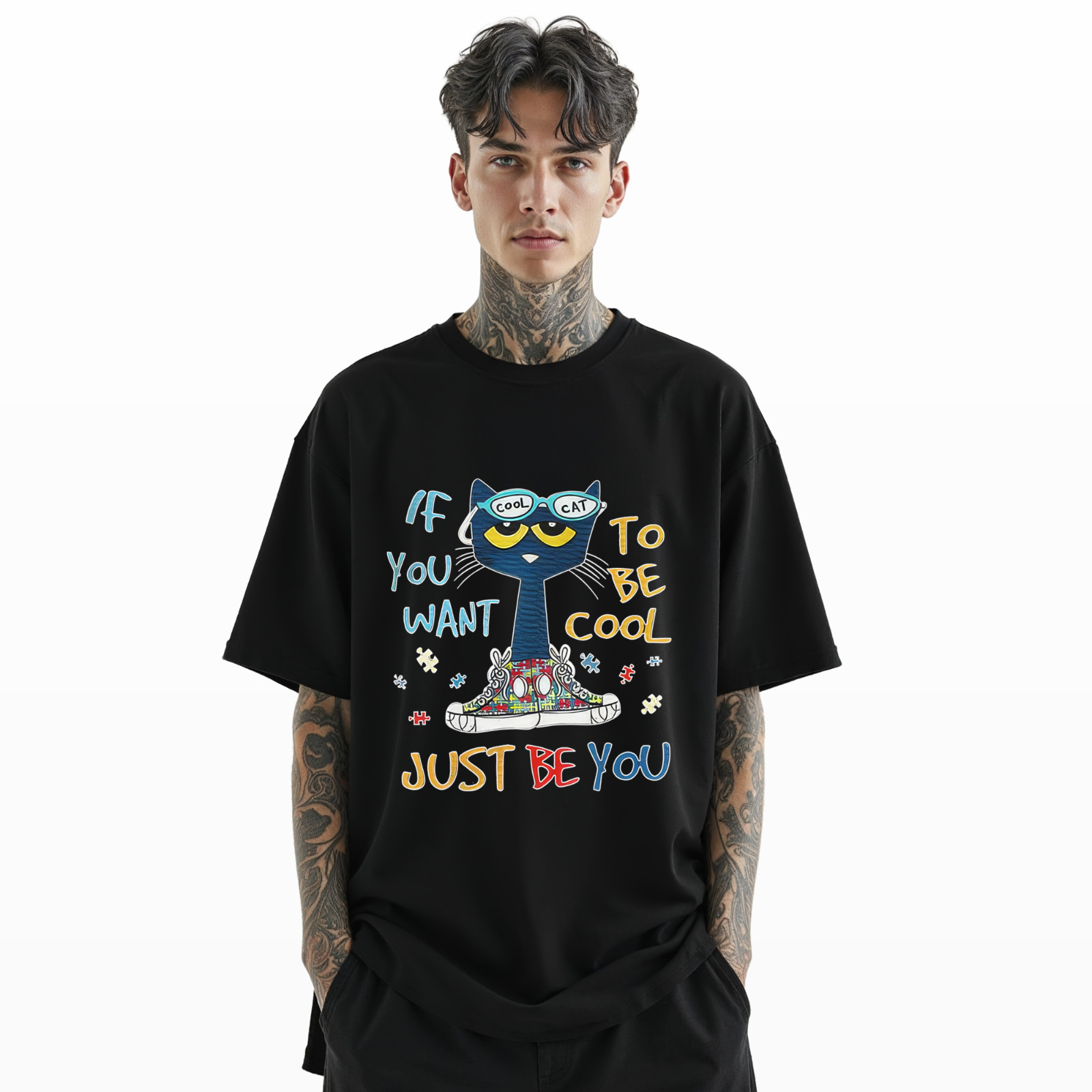 Cool Cat Graphic T-Shirt – Funny Cartoon Cat Tee with Motivational Quote A234 gallery
