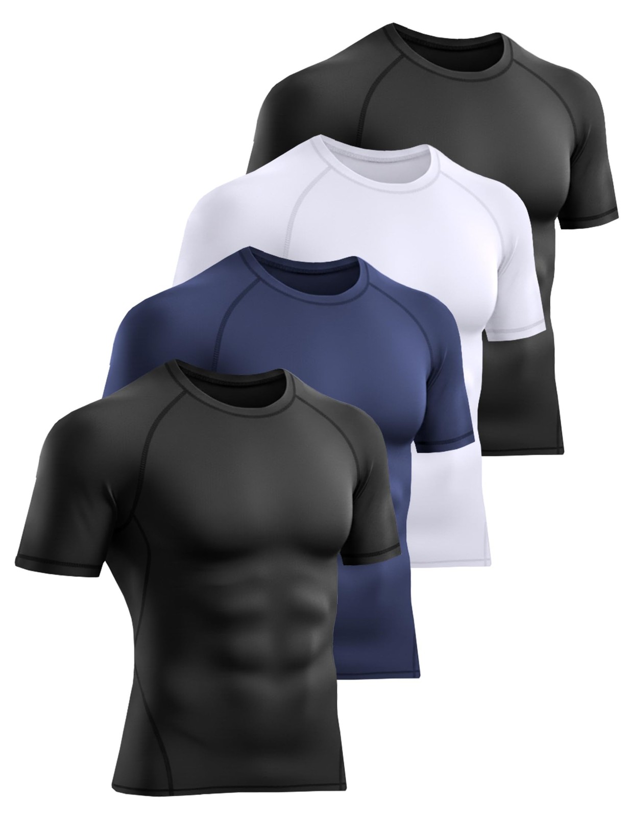 4 Pack Men’s Compression Shirts Short Sleeve Cool Dry Workout TShirt Undershi…