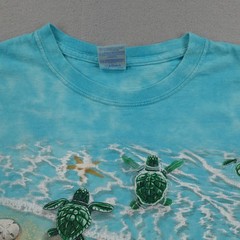 Sea Turtles Shirt Mens XL Blue Beige Tie Dye AOP All Over Print Beach Ocean Tee