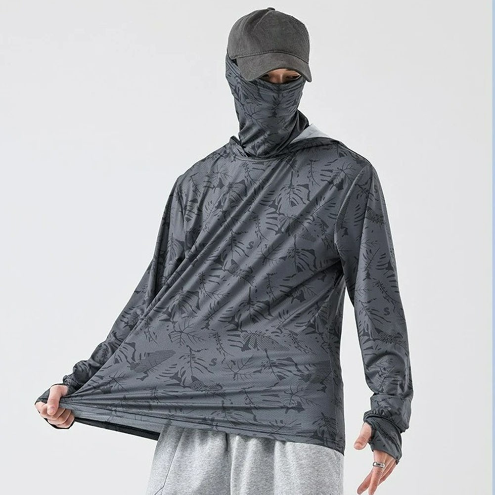 Fishing T-Shirt for Men UV Protective Hooded Top with High Neck Design gallery