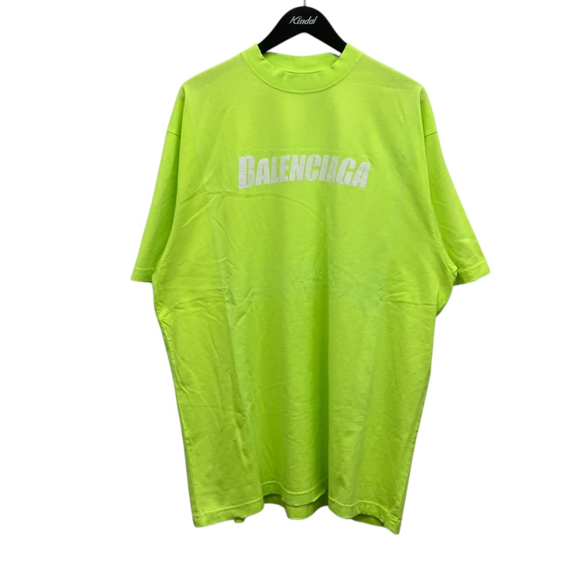 BALENCIAGA T-Shirt Yellow S Distressed Logo Print Oversized 6030