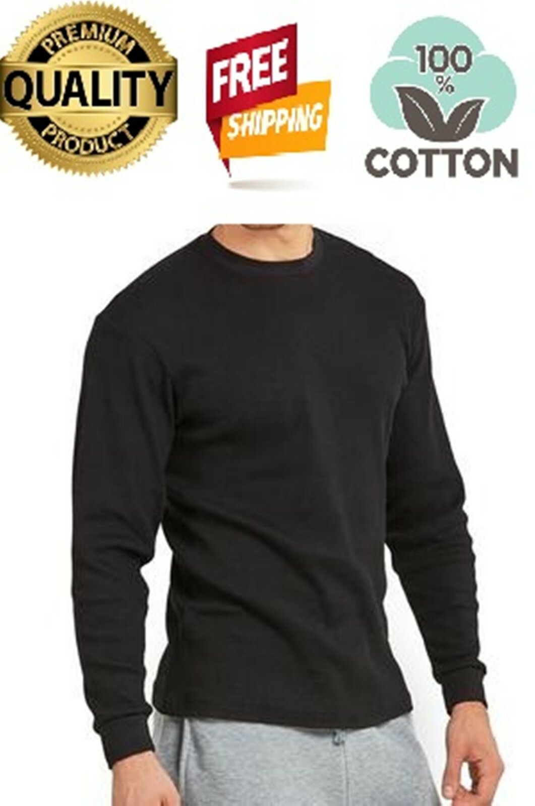 Thermal Shirt COTTON Warm Medium Weight Long Sleeve Crew Neck Waffle Men's gallery