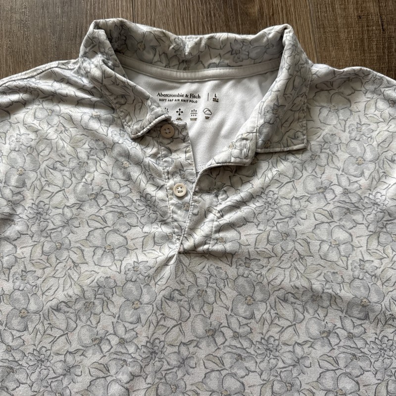 Abercrombie & Fitch Polo Shirt Mens Large Floral Print Soft A&F Air Knit E4