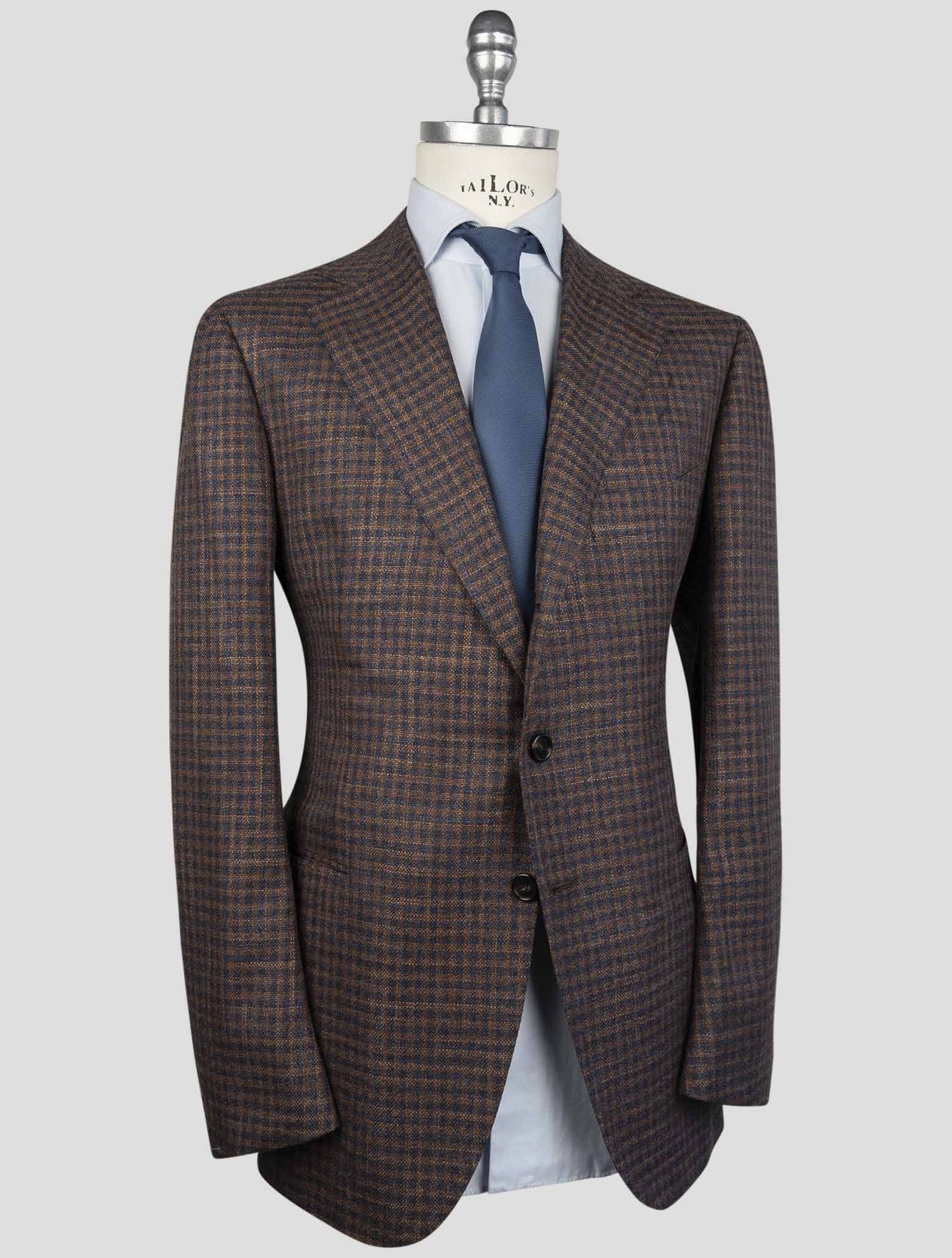 NEW CESARE ATTOLINI BROWN BLUE WOOL SILK BLAZER US 46 - EU 56 CA27 gallery