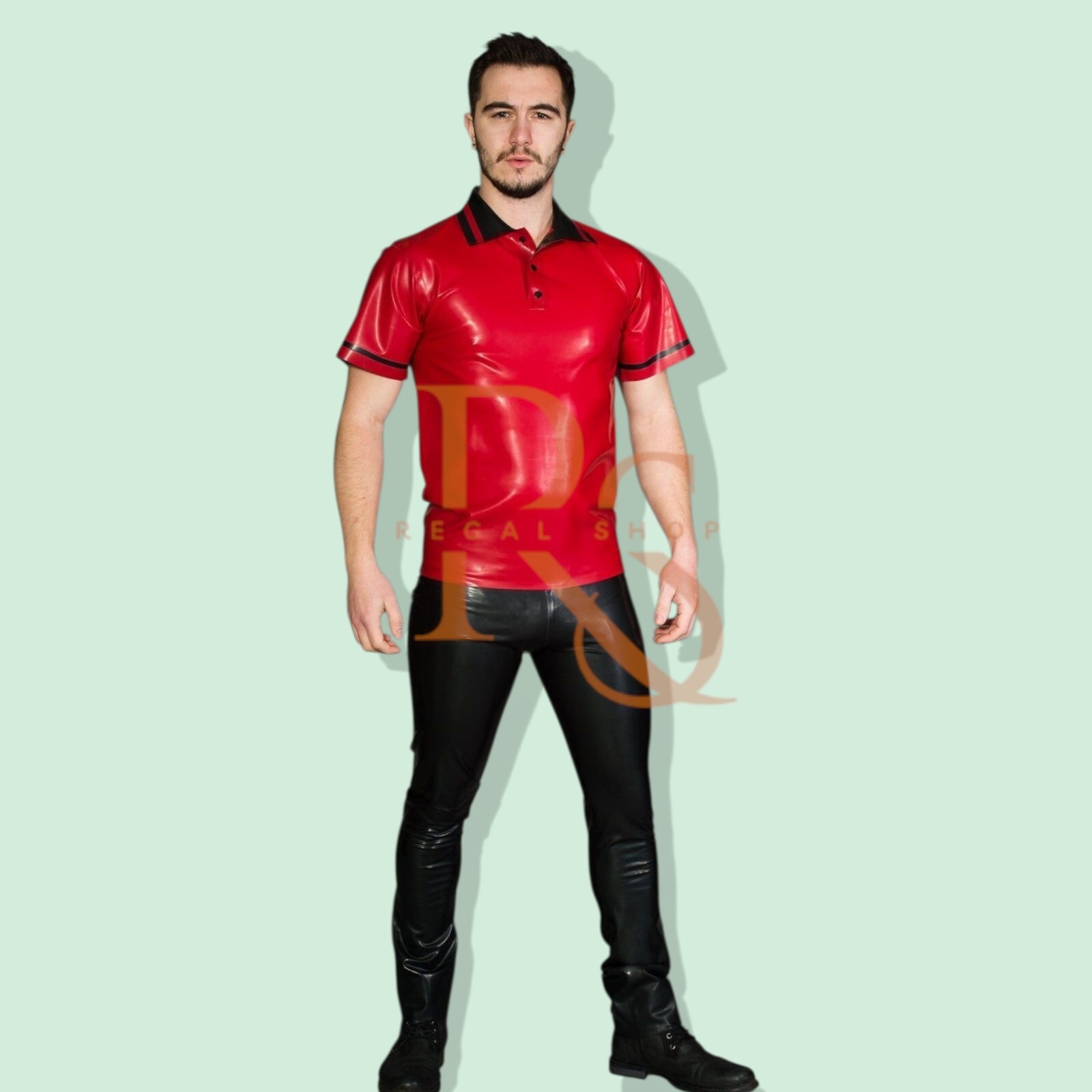 Men's Gay Leather Shirt Red Leather Shirt Real Lambskin Leather Classic T-Shirt gallery