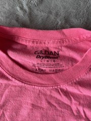 Neon Pink “Guchi” screen printed t shirt size Large Soft Worn Street Art
