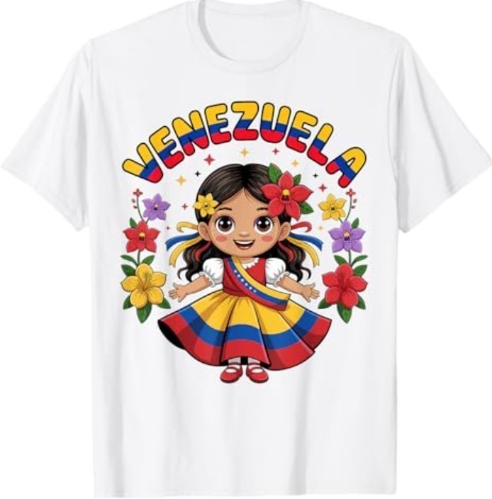 Cute Venezuela Girl Traditional Dress Colorful Art T-Shirt gallery