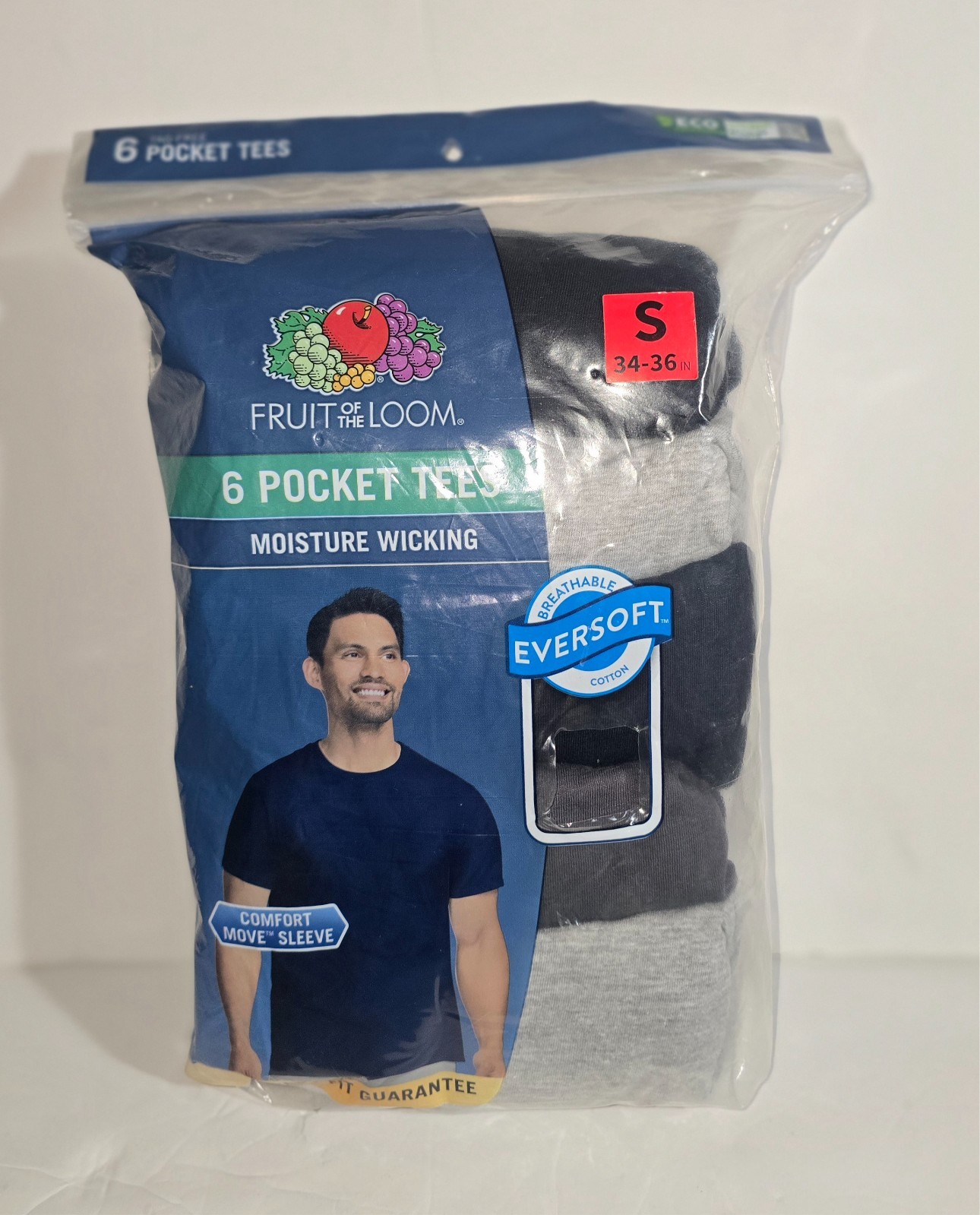 Fruit of the Loom Men’s 6-Pk Pocket T-Shirts Soft and Breathable Asst Size SMALL
