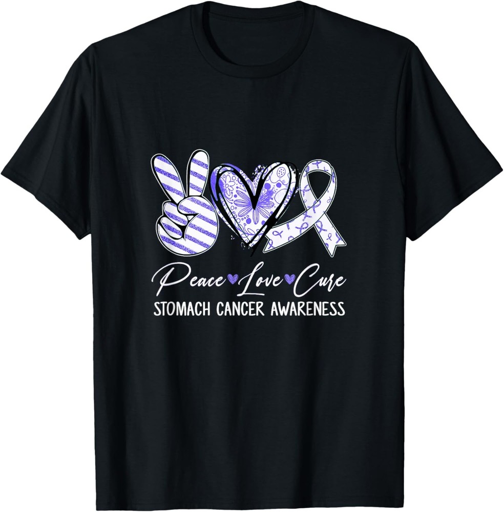 Peace Love Cure Periwinkle Ribbon Stomach Cancer Awareness T-Shirt