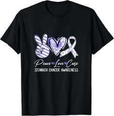 Peace Love Cure Periwinkle Ribbon Stomach Cancer Awareness T-Shirt