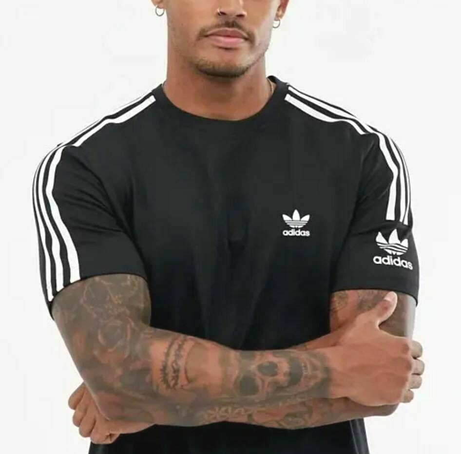 NEW MEN’S ADIDAS ORIGINALS TREFOIL TECH TEE SHIRT ~SIZE LARGE #ED6116 BLACK