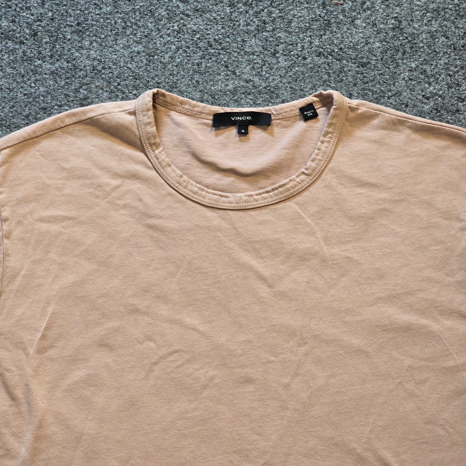 Vince Shirt Men Size Medium Tan Pink Short Sleeve Crew Neck Heavy Capsule Casual gallery