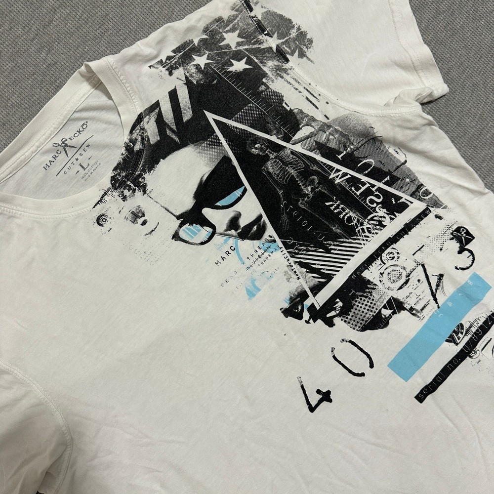 Marc Ecko Cut & Sew Graphic T-Shirt Skeleton Urban Streetwear White Mens Large
