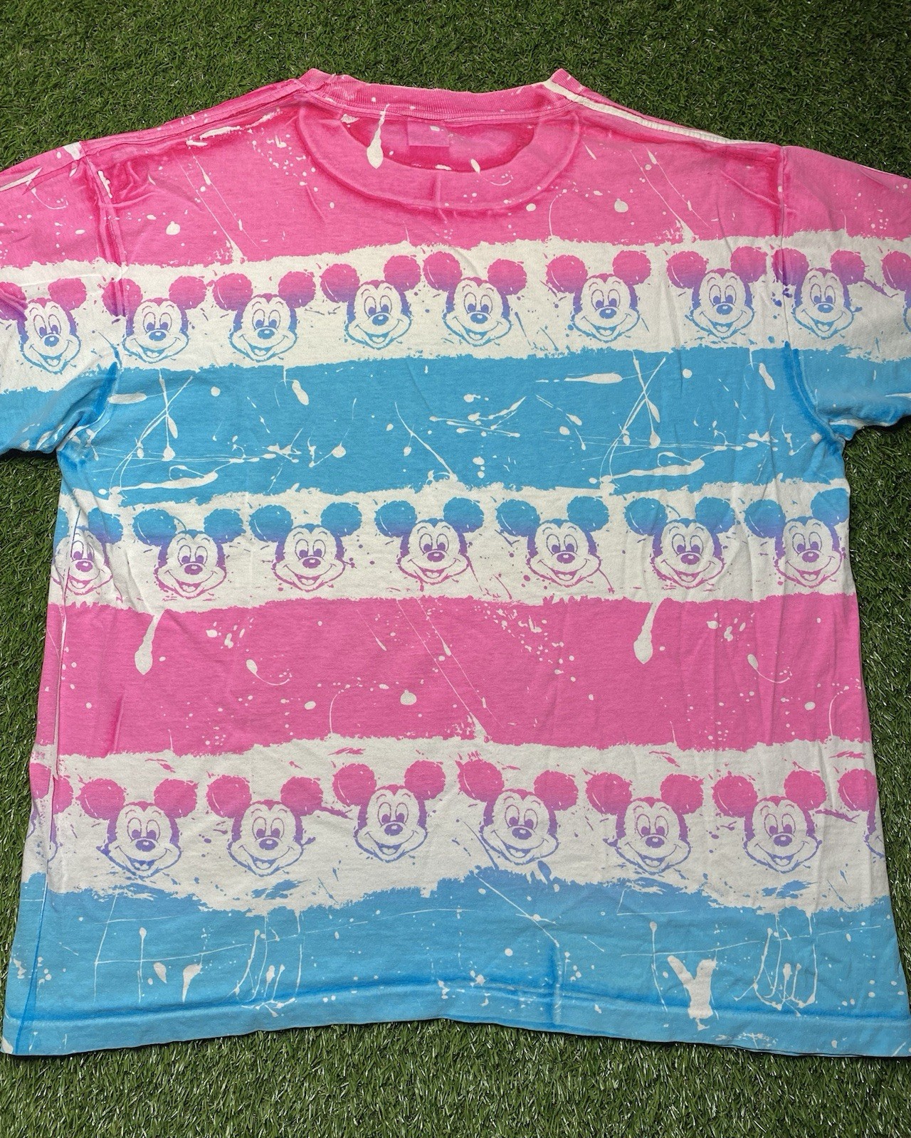 Vintage Mickey Mouse Shirt Tie Dye Disney 90s All Over Print Splatter OSFA Pink gallery