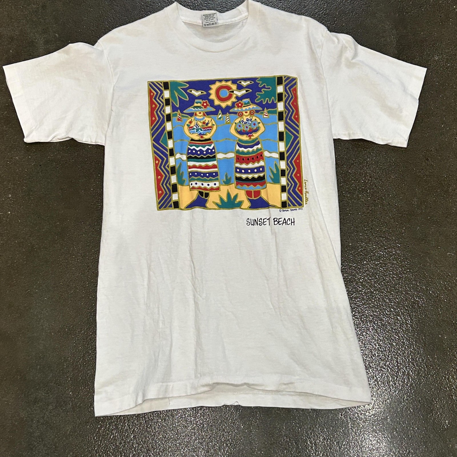 Vintage Tropical Threads Sunset Beach Shirt Mens Medium White Graphic 90s