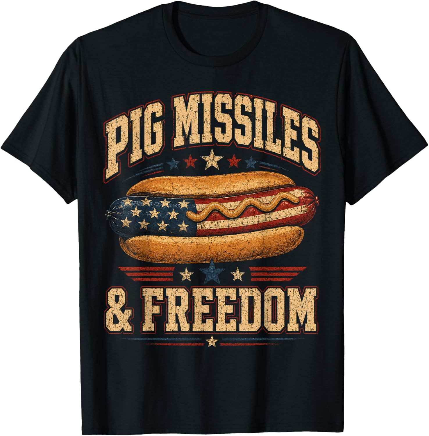 Funny Hotdog Pig Missiles Freedom 4th of July BBQ Patriotic T-Shirt