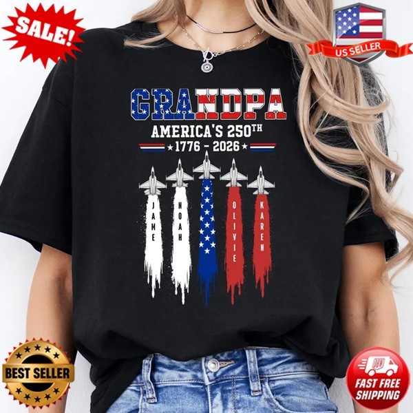 Personalized Grandpa 250th Anniversary Shirt, Jet Fighter USA 250 T-Shirt, S-5XL gallery