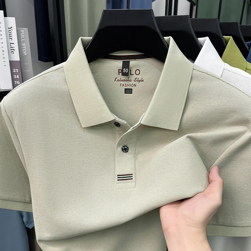 100% pure cotton short sleeve polo shirt high-quality brand solid color business gallery