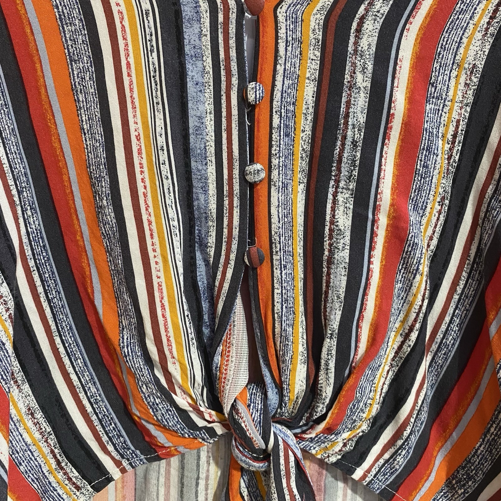 Mustard Seed button-front blouse a colorful striped pattern Size M Boho TG2078 gallery