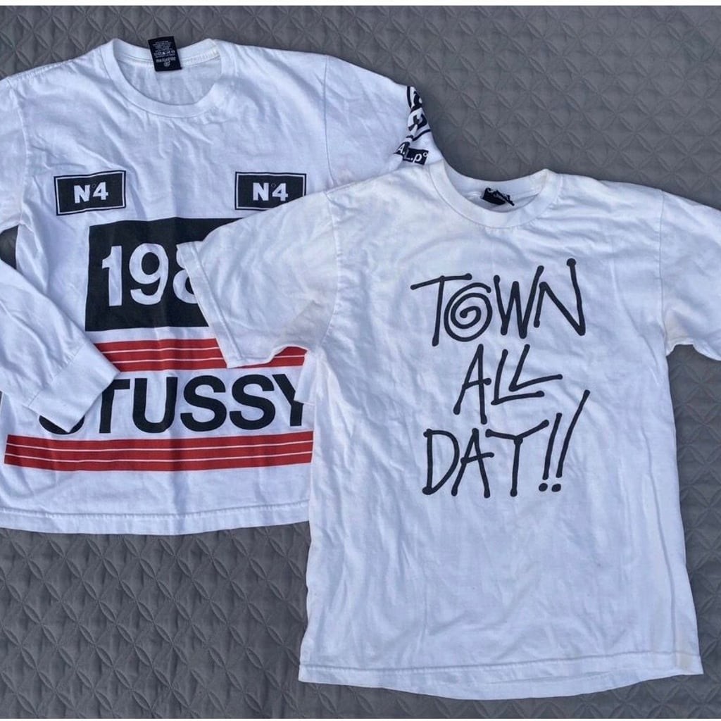 Lot of 2 Stussy T-Shirts: 1980 N4 Long Sleeve and Town All Day Graphic Tee