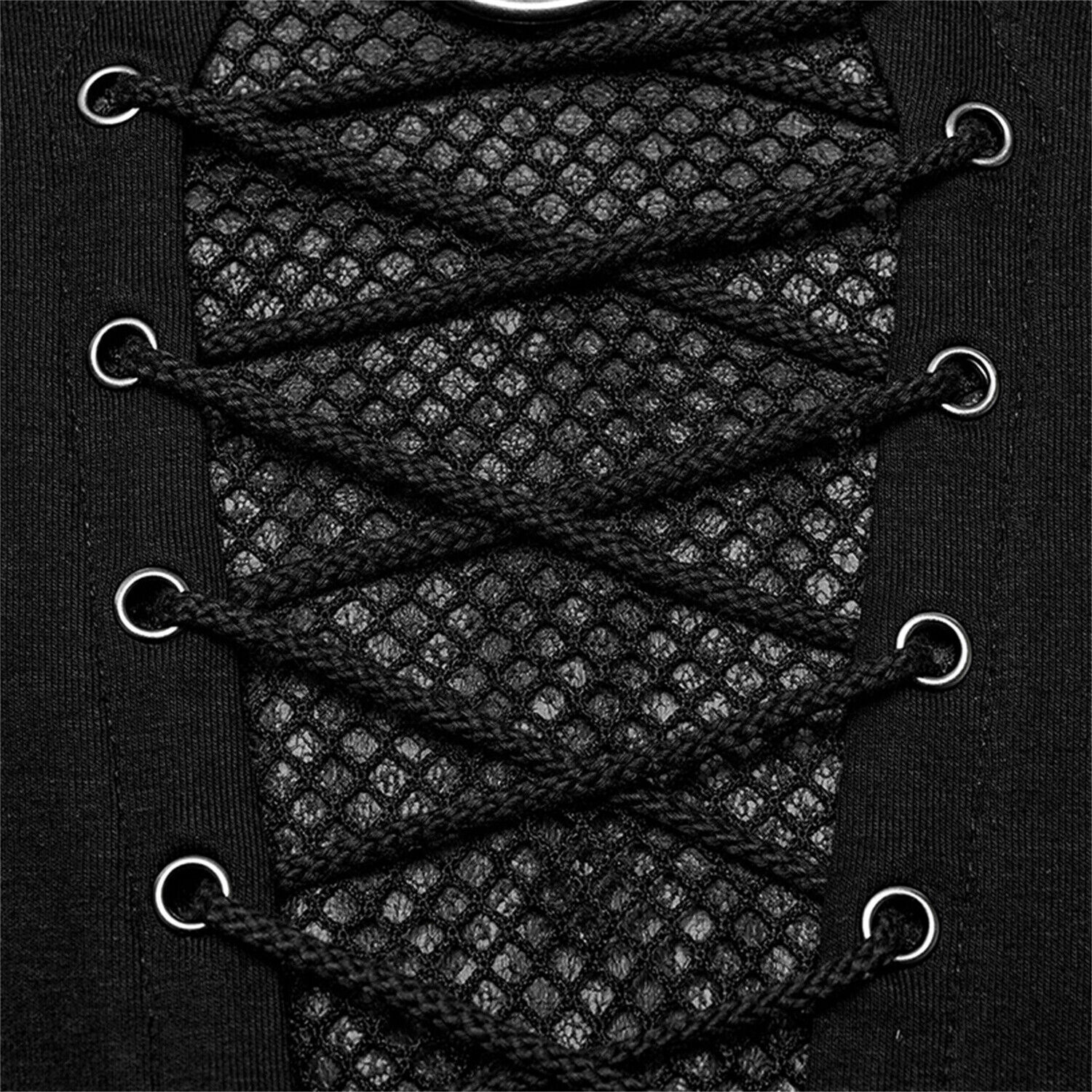 PUNK RAVE Black Cyberpunk Gothic Punk Mesh Splicing Long Sleeve T-Shirt Men Top gallery