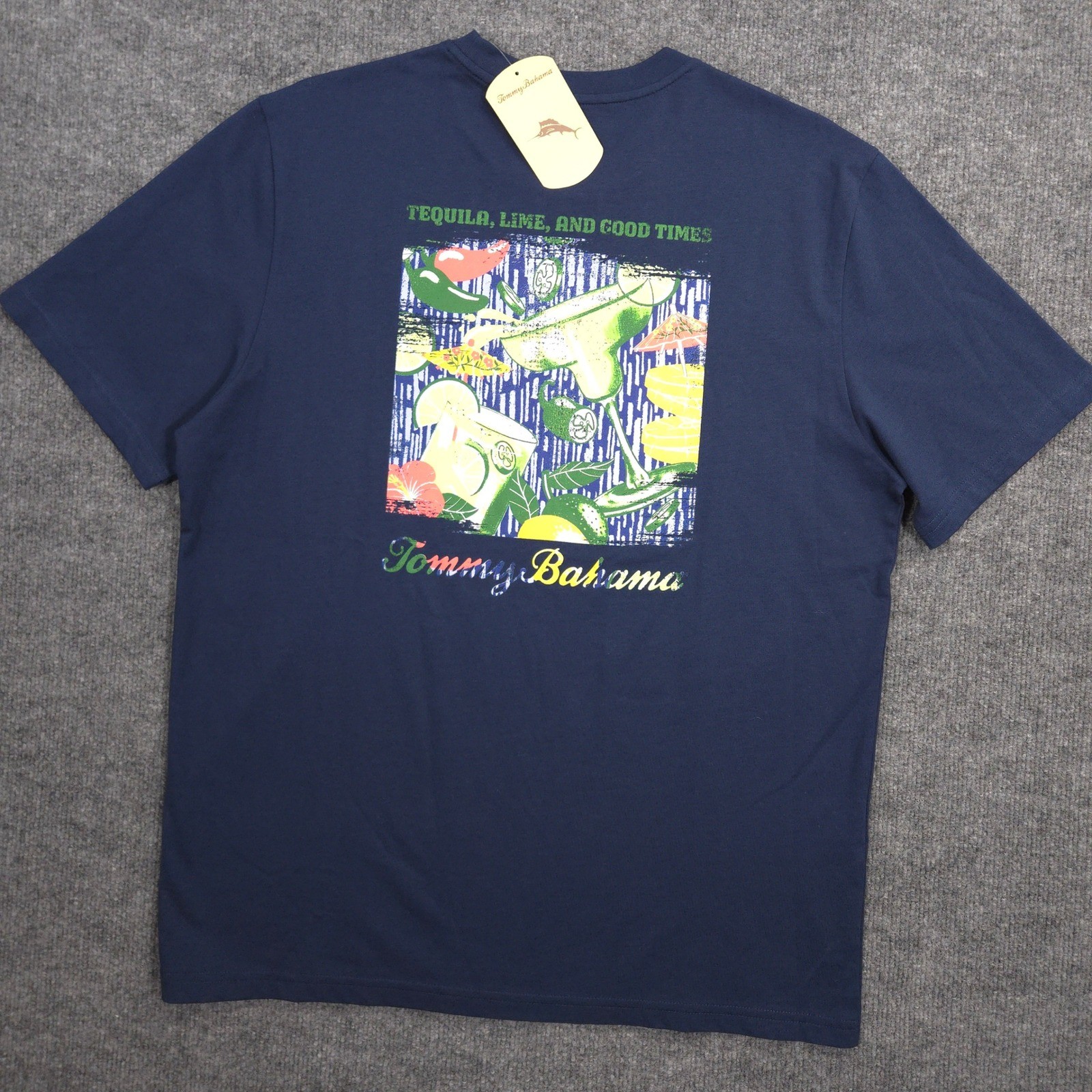 Tommy Bahama T Shirt Mens M Navy Tequila Lime Cocktails Graphic Short Sleeve NEW gallery
