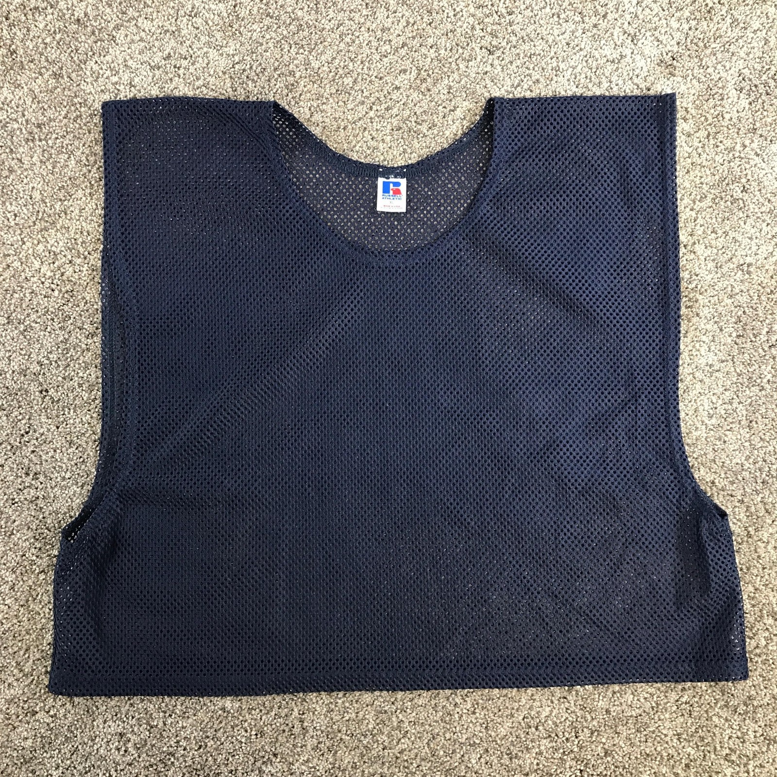 Vintage Russell Athletic Cropped Tank Top Adult XL Navy Mesh Vest Made in USA gallery