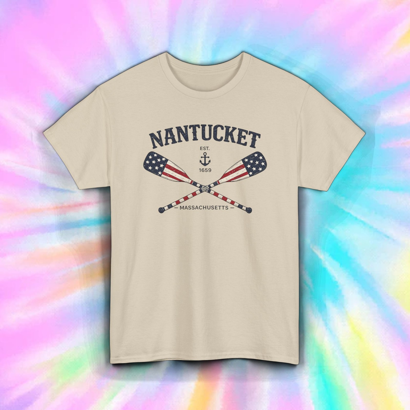 Nantucket Massachusetts T Shirt Patriotic Oars Coastal Nautical Tee S-5XL