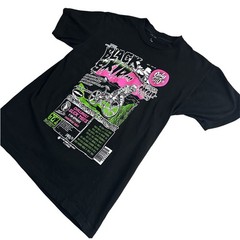 Y2K Graphic Tee Mens Medium Black Monster Punk Skater Goth Streetwear Art Shirt