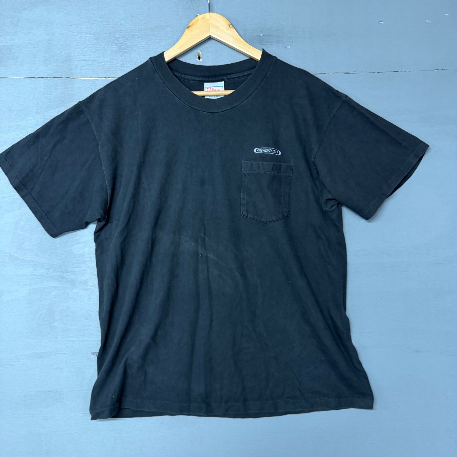 Vintage Hanes Beefy-T Freightliner Truck Graphic Pocket T-Shirt Black Mens L gallery