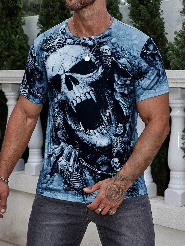 Summer Men's Skull Graphics 3D Printed Crew Neck T-Shirt Short Sleeved Tees Tops gallery