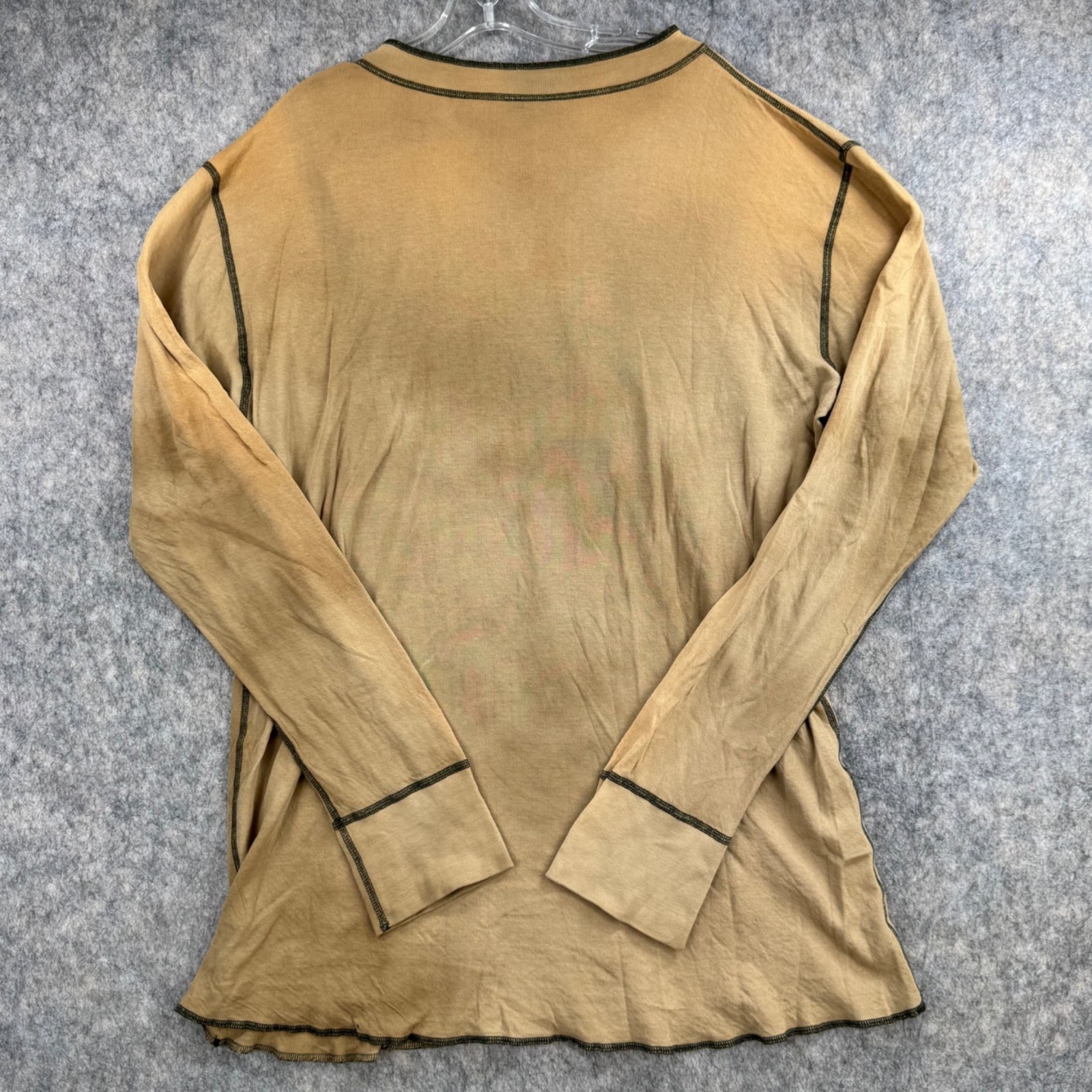 The Great China Wall Henley Shirt Sz XXL Tan Long Sleeve Cotton USA gallery