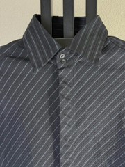 7 Diamonds Mens L Black White Diagonal Pinstripe Stretch Long Sleeve Shirt