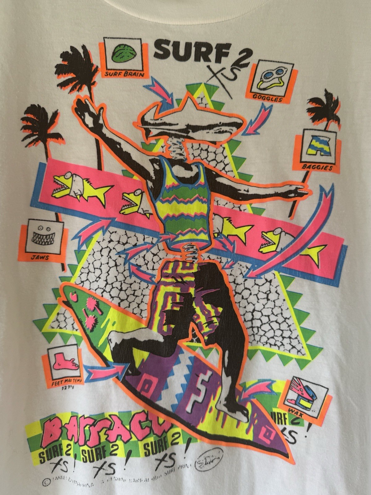 Vintage Made in Italy Surf 2 XS Neon Beach Surfing Graphic Tshirt Cotton gallery