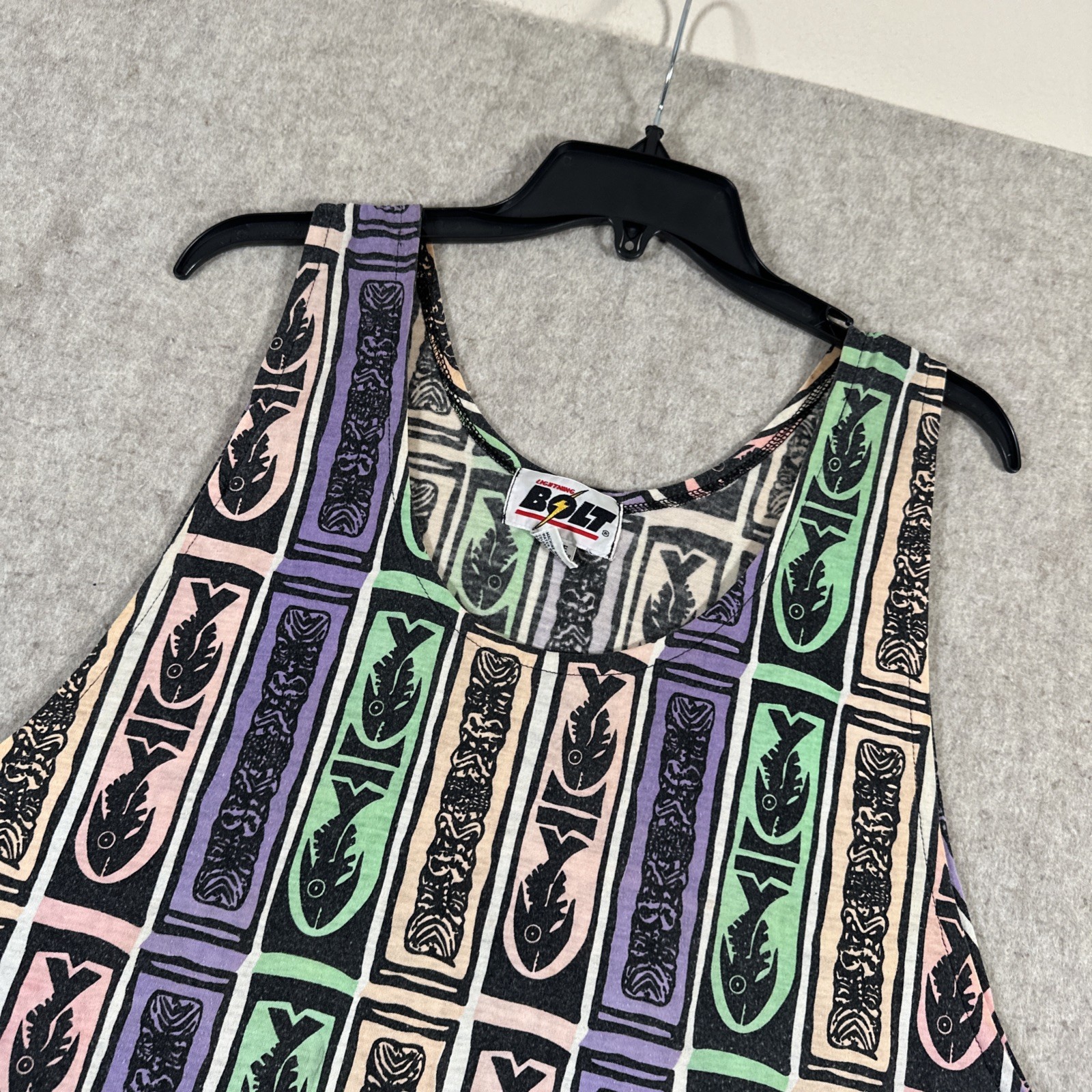VTG Lightning Bolt Brand Tank Top Large Fish & Totems Pastel Multi gallery