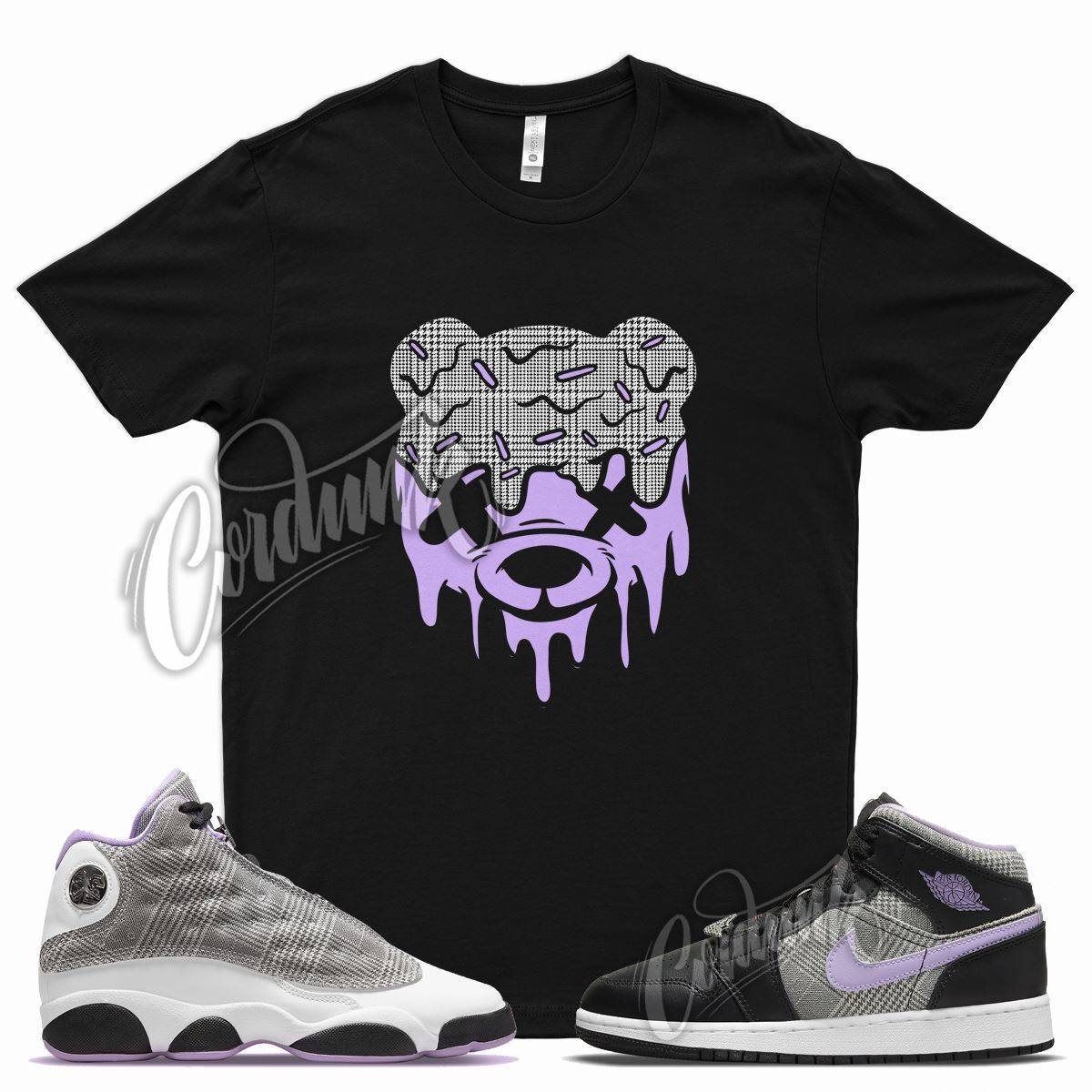 DRIPPY T Shirt for J1 1 Mid SE GS Houndstooth Lilac Silver Plaid Violet 13