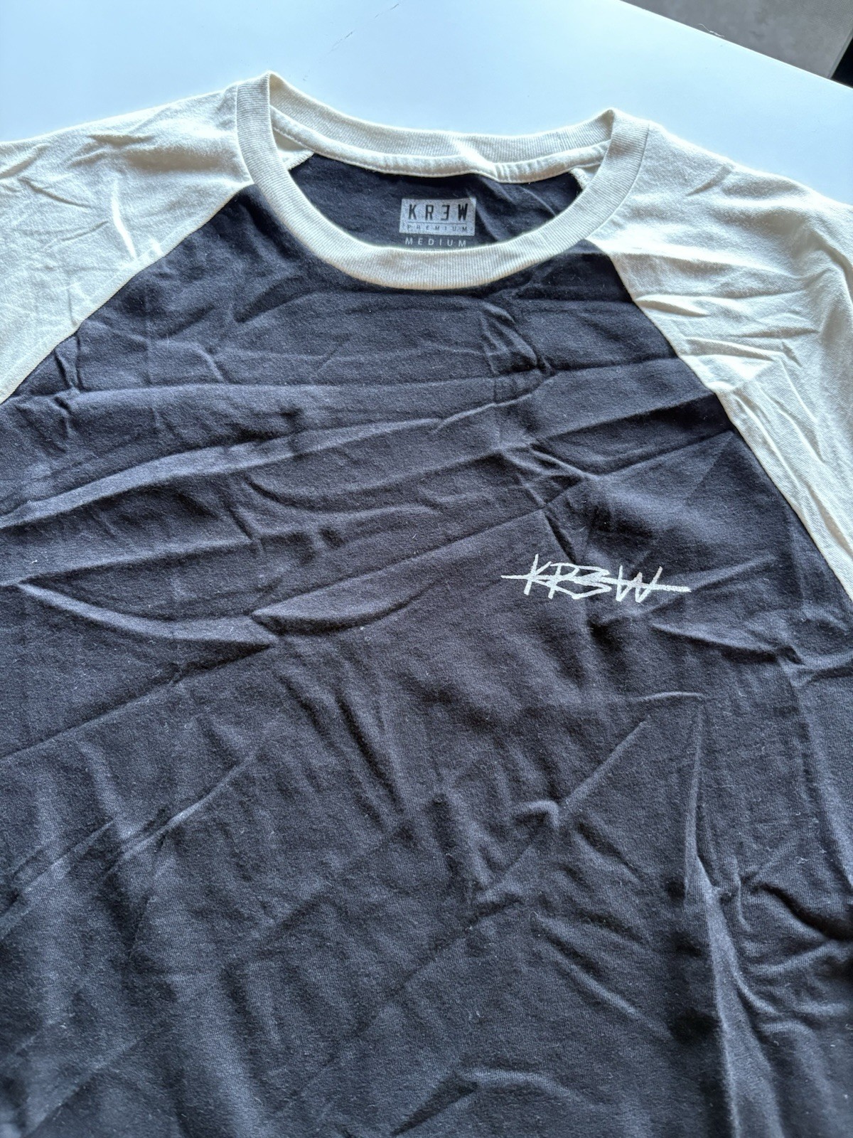 KR3W Premium Black White Colorblock Logo T-Shirt Medium Crew Neck Cotton Jersey gallery