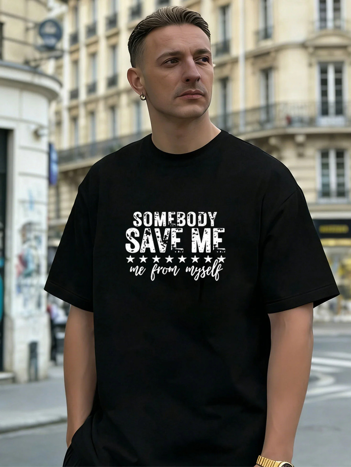 Somebody Save Me Graphic 100% Cotton Men’s T-Shirt for Daily Streetwear