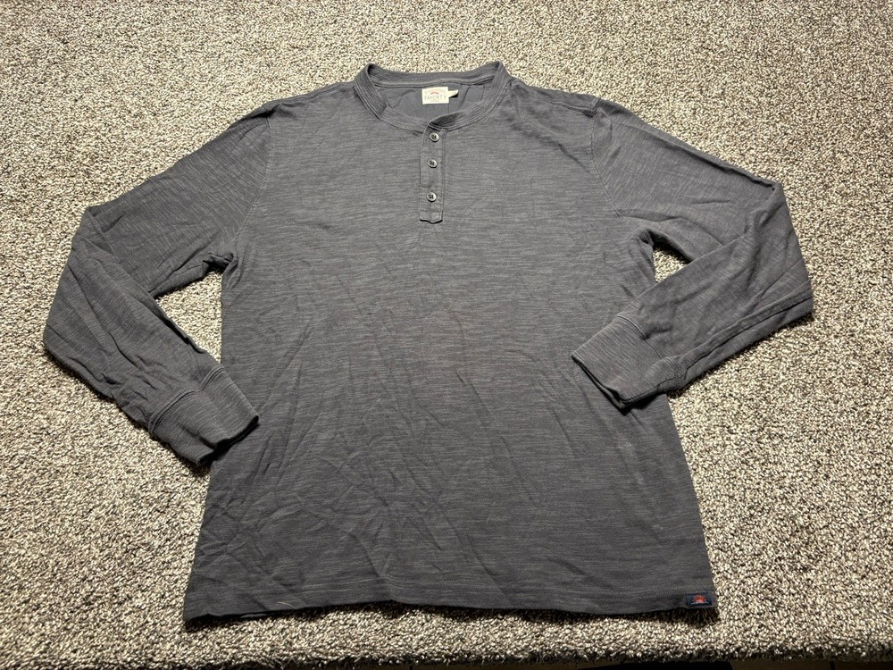 Faherty Henley Waffle Knit Thermal Shirt Mens Large Cotton Heather Gray Thick
