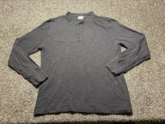 Faherty Henley Waffle Knit Thermal Shirt Mens Large Cotton Heather Gray Thick