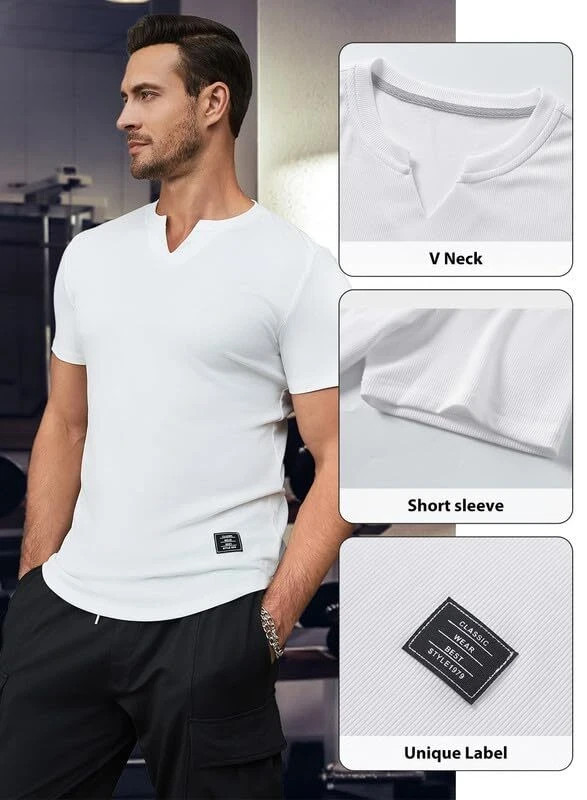 Mens Muscle Slim T Shirt V-Neck Longline Henley Shirt X-Large 1-V Neck 0 White gallery