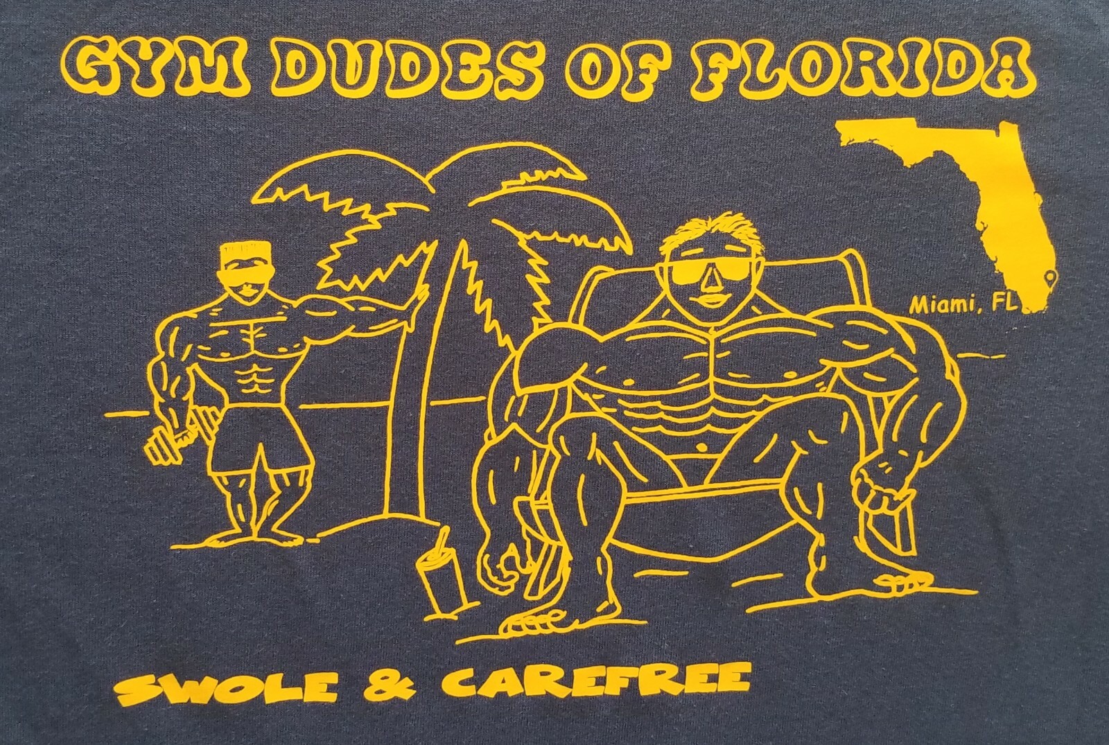 Gym Dudes of Florida Navy / Vintage Gold Workout Muscle Delta DRI T-Shirt NEW gallery