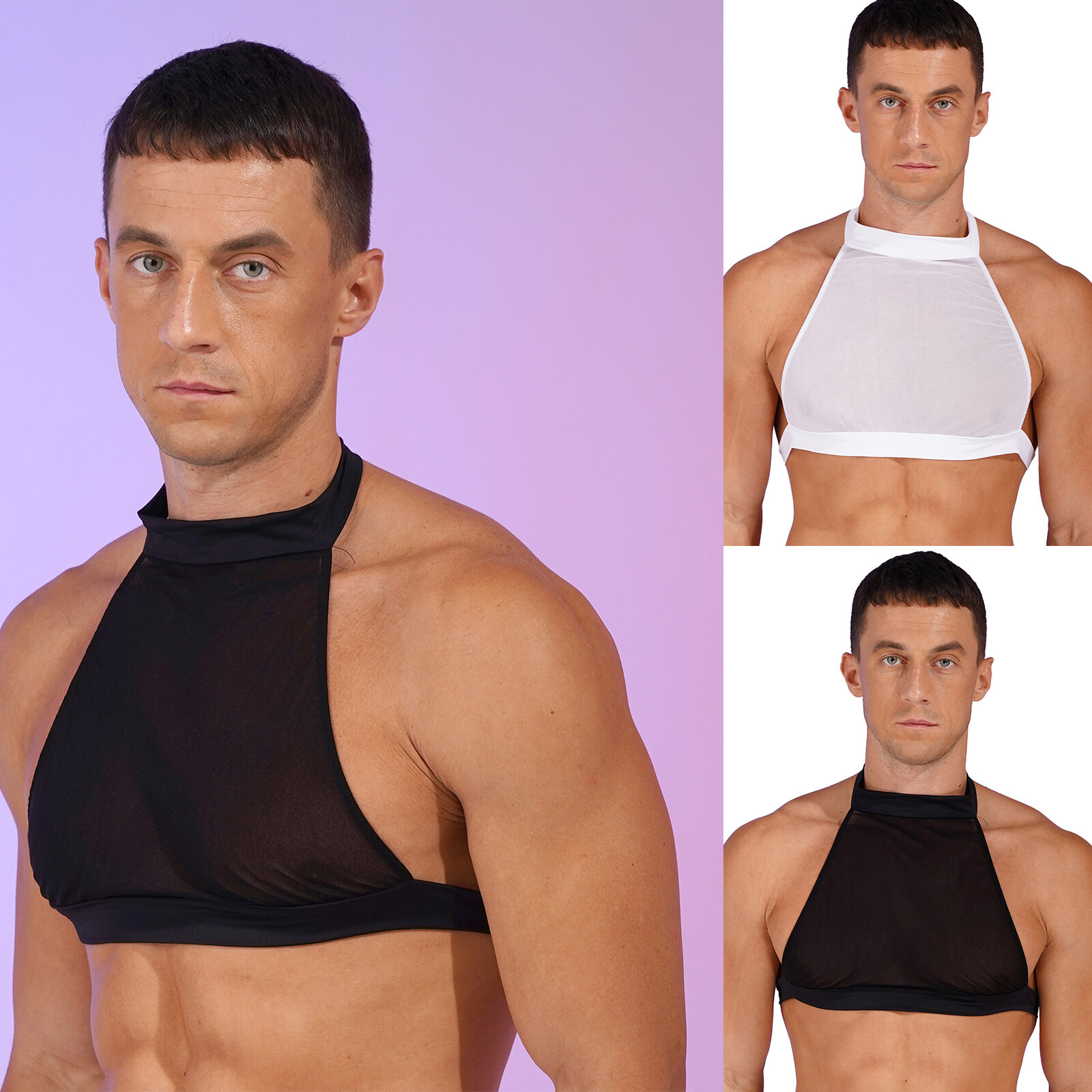 Mens Crop Tops Transparent Tank Vest Sheer Shirts Sports Backless See Through gallery