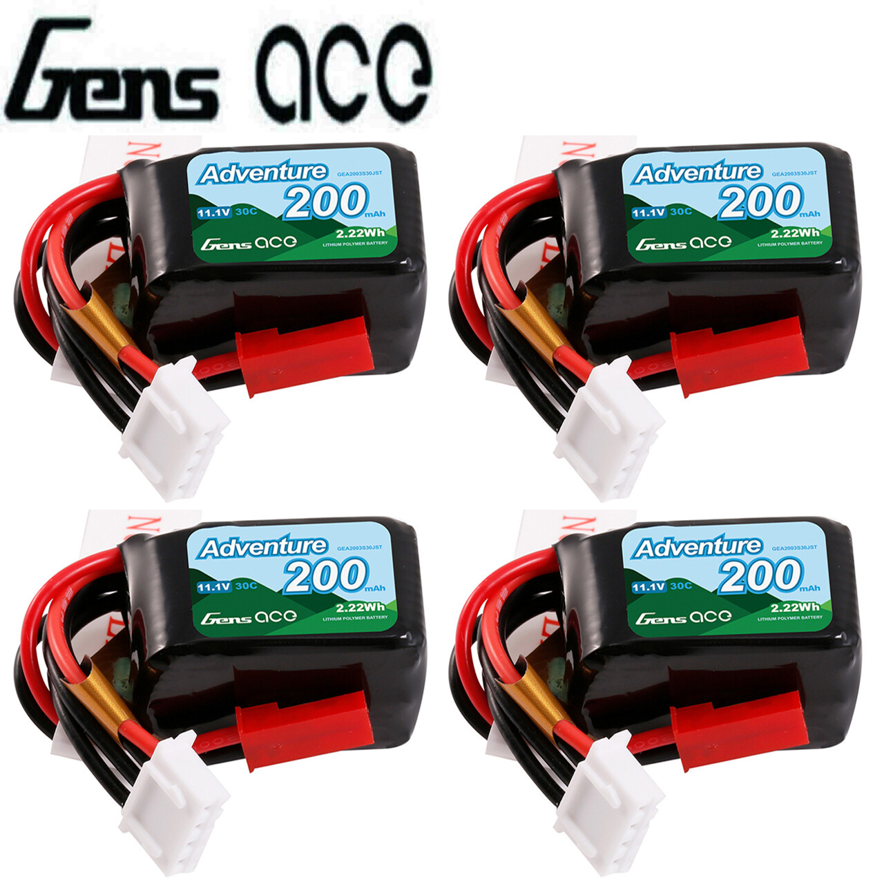 4X Gens Ace 200mAh 11.1V 30C 3S Lipo Battery With JST Plug For FPV RC Helicopter