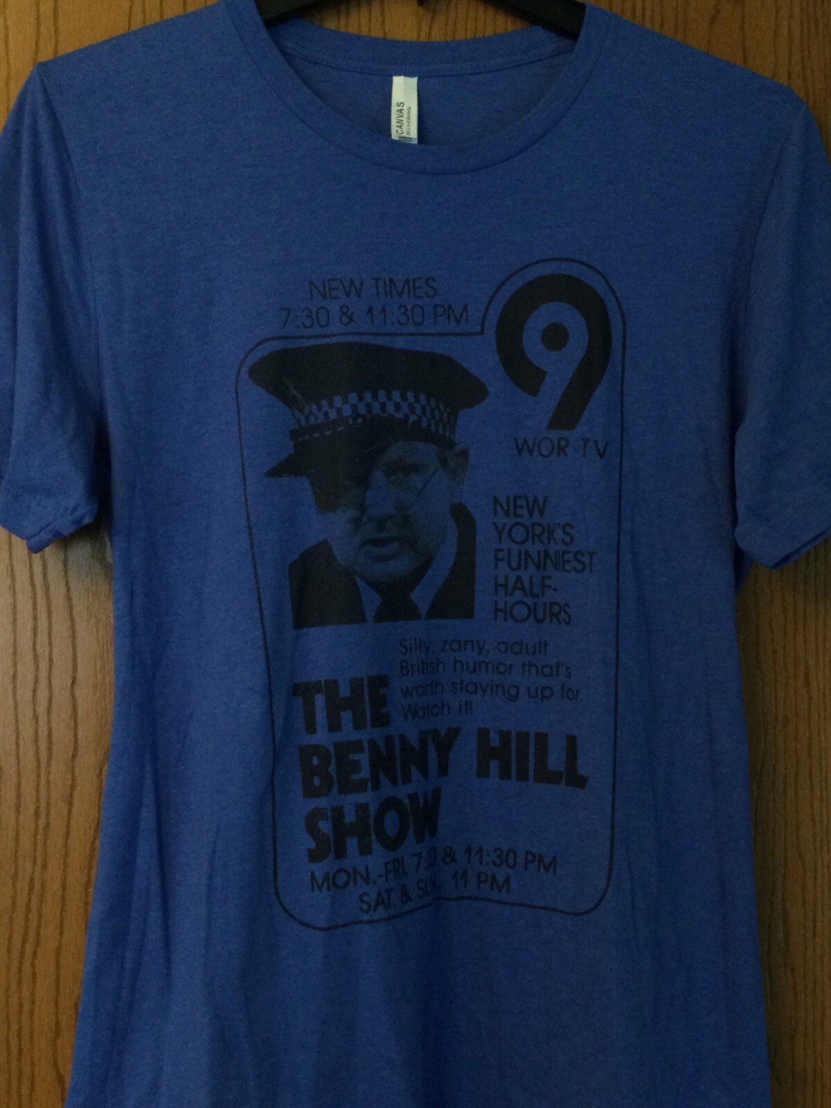 The Benny Hill Show – New York’s Funniest Half Hours – Blue Shirt – XL – Canvas