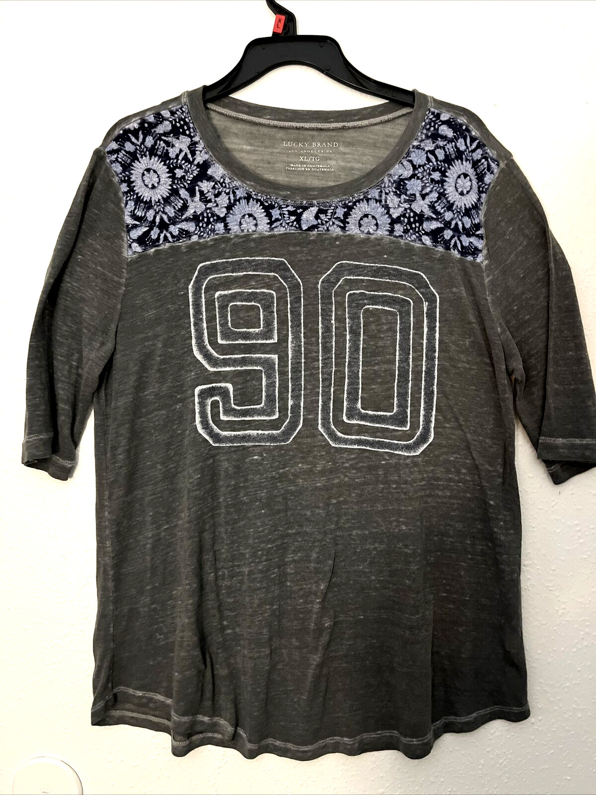 Lucky Brand Womens T-Shirt 1/2 Sleeves Gray Size XL Semi Sheer Lightweight