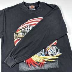 Vintage Harley Davidson 1996 Pacific Honolulu Long Sleeve T-Shirt Eagle Flag M